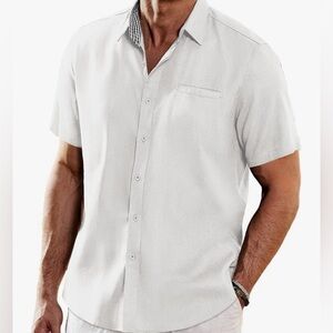 Michael Brandon Mens Linen Shirt Casual Short Sleeve Button Down Size S/CH tops